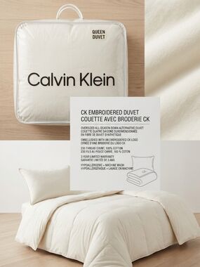 Calvin Klein Queen Embroidered Duvet - Cream